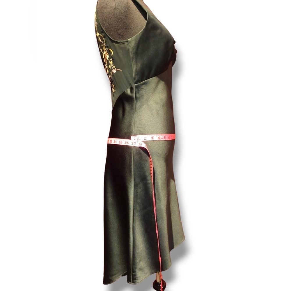 Satin dress with embroidery. Size 10. Plunging Neckline. - Picture 8 of 12